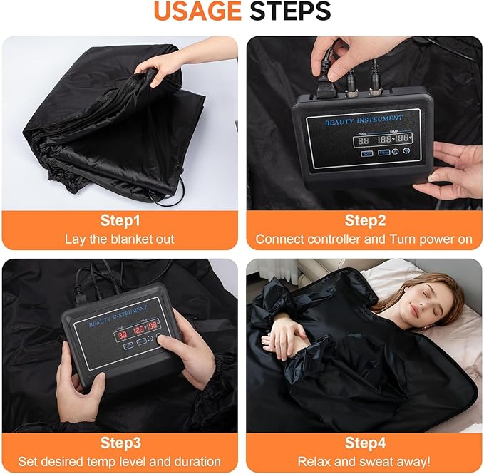 Bitlyle Sauna Blanket with Arm Sleeves for Home Use, Portable Design for Relaxation and Detoxification Highest 176℉