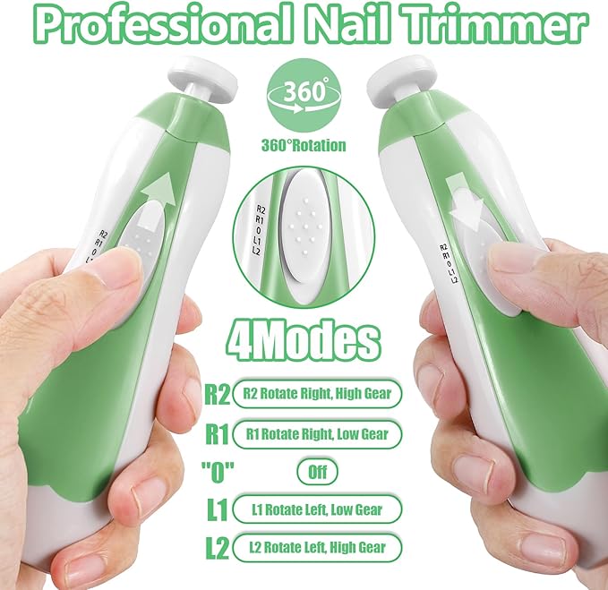 Qunlions life Baby Nail Trimmer Electric, 6 in 1 Baby Nail File Clippers Infant Grooming Kit Manicure Set for Toddler or Adults, Green
