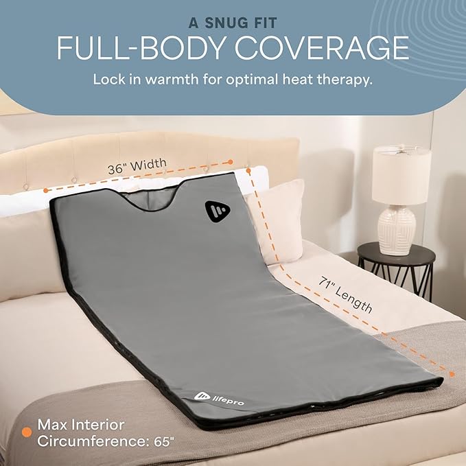LifePro RejuvaWrap Infrared Sauna Blanket for Detox & Relaxation – Low EMF Carbon Fiber Heating, 9 Temp Levels, 5 Colors – Portable Sauna Blanket Infrared with Waterproof Interior & Carry Bag