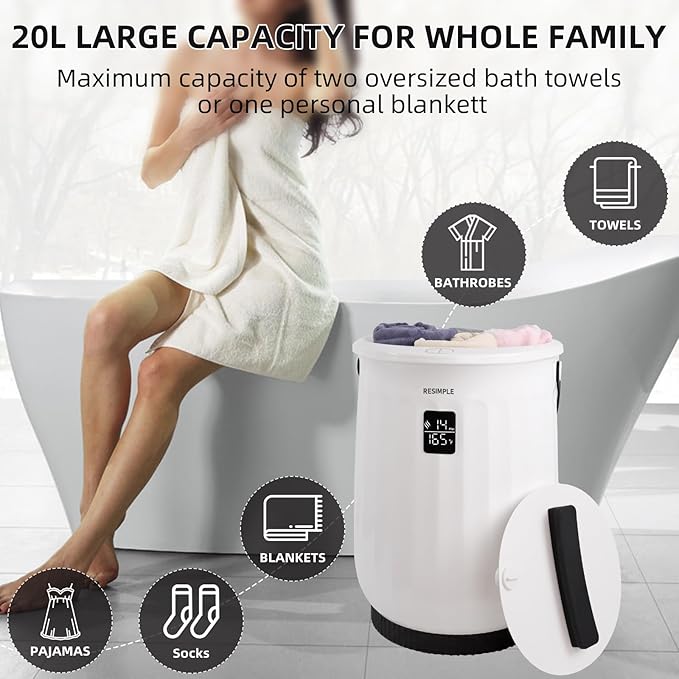Hot Towel Warmer for Bathroom Luxury Bucket Towel Heater, 20L Large Capacity Spa Blankets Warmers, Safety Lock Design, 5 Fragrance Discs, Auto Shut Off, Fit up to Two 40"X70" Oversized Towels -Black
