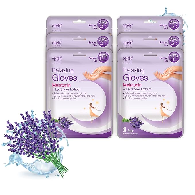 Epielle Relaxing Hand Mask 6 Pairs, Soften and Restore with Melatonin & Lavender Extract, Deep Moisturizing Gloves for Dry, Cracked Hands, Self Care Gifts for Women, Spa Kit, Mothers Day Gifts