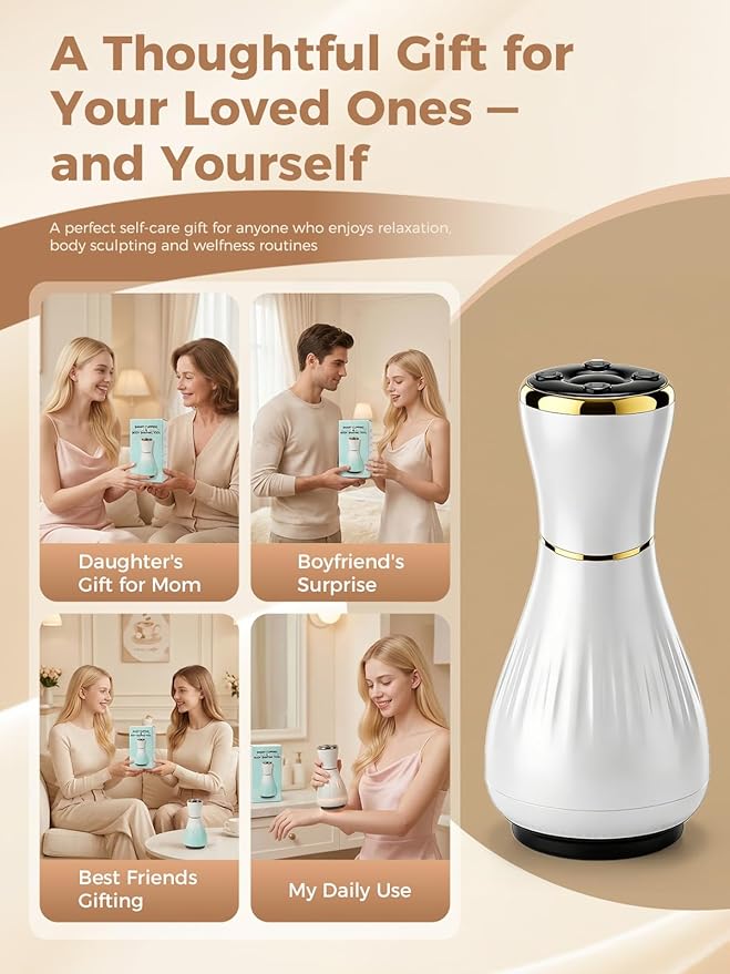 Electric Cupping Massager for Body with Suction, Microcurrent, Red Light & Heat, Lymphatic Drainage Massager, 12 Intensity Body Sculpting Machine, Cellulite Massage Tool for Arms Legs Waist Back-White