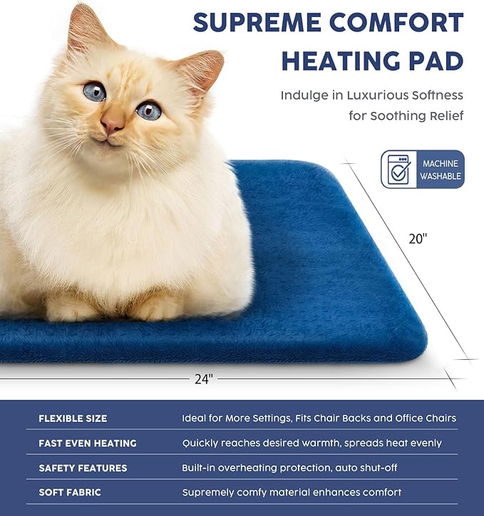 Mothers Day Gifts for Mom Her, Heating Pad for Back Pain & Cramps, 24"x 20" Electric Heating Pad for Shoulder, Neck, Cramp, Menstrual Pain, Auto-Off, Machine Washable, Moist/Dry Heat pad, Blue