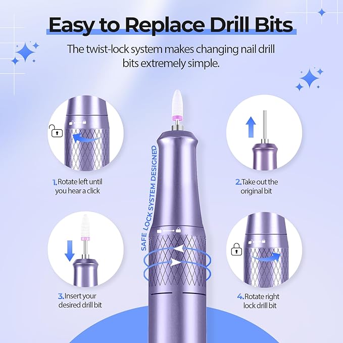 JOSGLOI Electric Nail Drill Professional: Shiny 40000RPM Electric Nail File Kit E File Nail Drill Machine with LCD Display for Acrylic Gel, Manicure Pedicure Polishing Grinder for Salon Home, Diamond