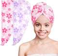 Basumee Microfiber Hair Towel Wrap for Kids 2 Pack Rapid Drying Hair Towel with Button Hair Turbans for Wet Hair Wraps Head Towel Wrap for Women and Girls