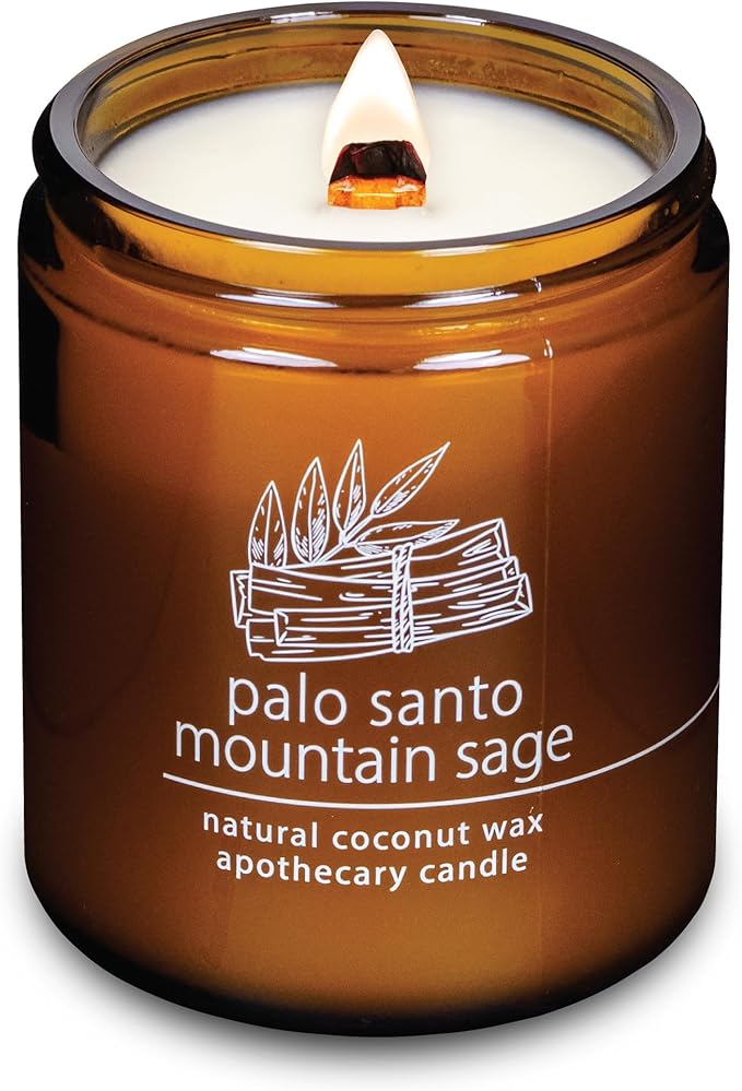 Hemlock Park Palo Santo Mountain Sage Apothecary Hand-Poured Scented Candle | Crackling Wood Wick, Botanical Fragrance & Coconut Wax | Up to 60 Hour Burn Time | 8 oz
