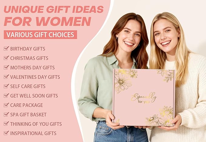 Birthday Gifts for Women, Gift Baskets for Women Self Care Spa Set, Get Well Care Package Inspirational Relaxation Mothers Day Gifts with Crochet Flower Bouquet for Mom Friend Sister