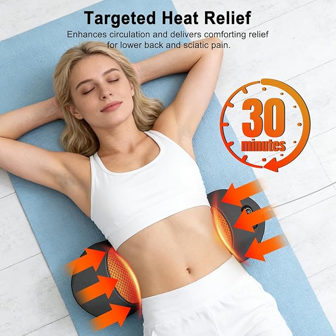 Triple Fusion Back Massager with Heat, Vibration and Smart Lift Support, Triple Fusion Massager with Ergonomic Memory Foam, Black