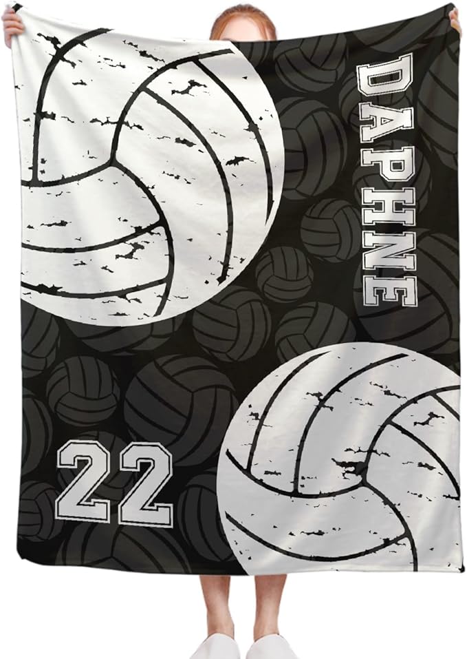 Custom Volleyball Blanket, Personalized Volleyball Blanket, Customized Sport Throw with Name Text for Boy, Girl, Men, Women, Volleyballs Gift for Athlete, Coach, Team, 120"x90" Soft Throw Blanket