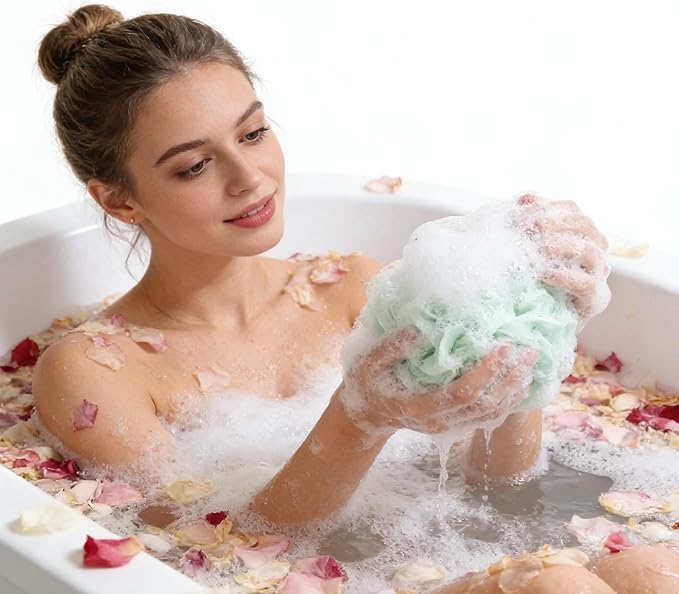 Loofah Sponge 4 Pack, 60G Soft Loofa Bath Sponges Luffa for Shower Women Kids Men