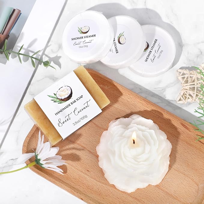 Mothers Day Gifts for Mom, Spa Gift Baskets for Women, Sweet Coconut Birthday Gifts Baskets for Women, Spa Kit Box, Bath and Body Relaxing Gift Set for Mother Wife Sister Friends with Glass Cup