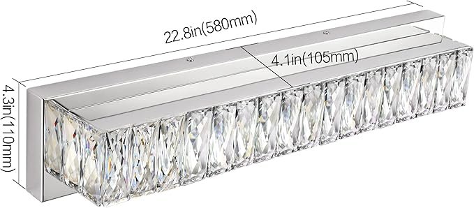 ZUZITO Crystal Vanity Lights for Bathroom 18W LED Bathroom Light Bar Modern Chrome Lighting Fixtures Over Mirror for Bath 22.8 inch
