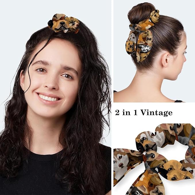 Adjustable Brown Dachshund Dog Blue Surgical Scrub Cap with Button,Sweatband for Women with Bow Hair Scrunchy