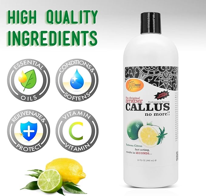 SPA REDI - Callus Remover for Feet Gel - Professional Pedicure Foot Care - Removes Toughest Calluses in Seconds and Smooths Dry Cracked Heels (Lemon and Lime, 32 Oz)