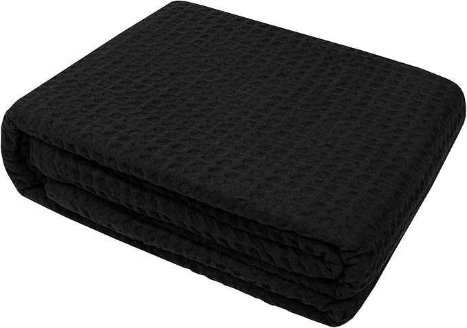 Sweet Home Collection 100% Fine Cotton Blanket Luxurious Weave Stylish Design Soft and Comfortable All Season Warmth, Full/Queen, Waffle Weave Black (Pack of 1)