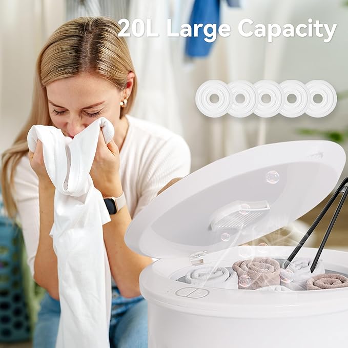 Large Towel Warmer for Bathroom, Luxury Heated Towel Warmer Bucket for SPA, Auto Shut Off, Fits Up to Two 40"X70" Oversized Towels, Bathrobes, Blankets, PJ's and More, Best Ideal Gifts - White, 20L