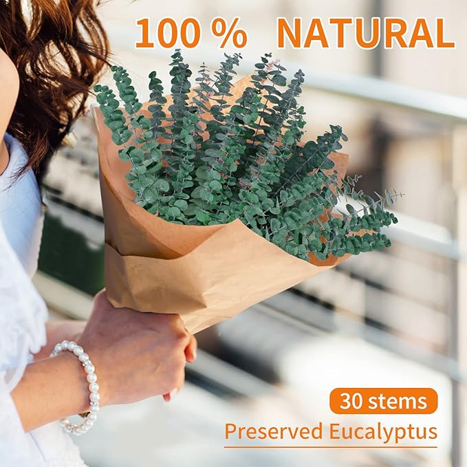 30 Pcs Eucalyptus for Shower, Dried Hanging Bundle -17in Real Eucalyptus Stems,100% Natural Leaves Greenery Stems & Aromatic Shower Plant, Home Decor, Party Present, Wedding Gift