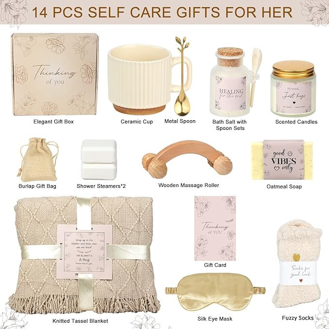 Mothers Day Thinking of You Gift Basket for Mom, Self Care Get Well Soon Birthday Gifts for Women, Relaxing Spa Gifts Basket Sick Care Package for Women, Relaxation Get Well Gift After Surgery