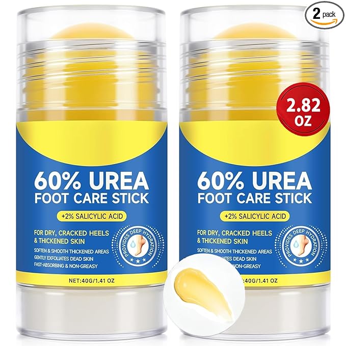 2 Pack Urea Cream 60% plus Salicylic Acid 2%, Maximum Strength Urea Foot Cream, Moisturizing Foot Balm Stick, Callus Remover & Dead Skin Exfoliator for Dry Cracked Feet, Heels, Hands, Knees Elbow