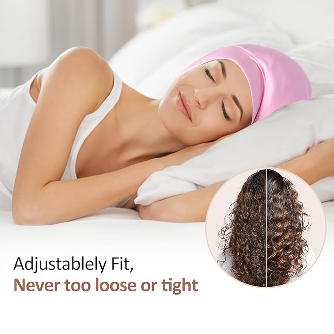 Satin Bonnet Silk Lined Sleep Cap- Adjustable Hair Cover for Women Men Frizzy Hair Night Cap Patients Care Wine Red