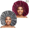 Jumbo Size Shower Cap 2 PCS Waterproof Shower Caps for Women, Extra Large Shower Cap, Reusable Super Large Bath Caps Hair Cap for Long Thick Curly Hair, Locs, Twist Braids - Grey+Purple-red