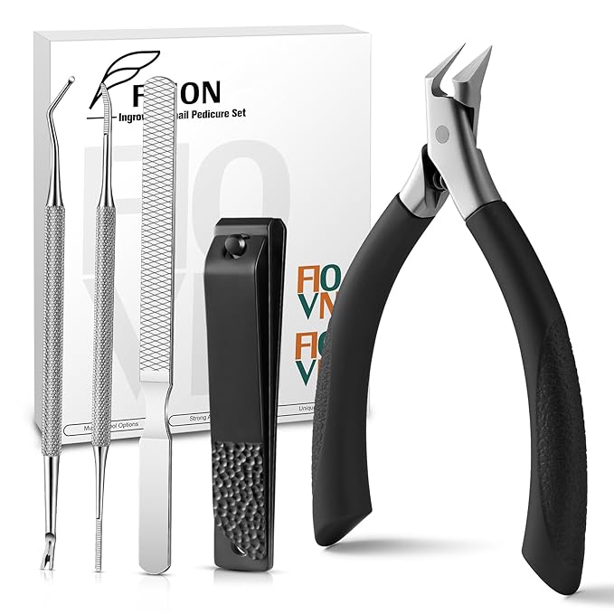 FVION Ingrown Toenail Tools Kit 5 Pcs, Toenail Clippers for Thick & Ingrown Nails, Ingrown Toenail Removal Correction Nail Clippers, Nail File Lifter, Professional Manicure Pedicure Tools