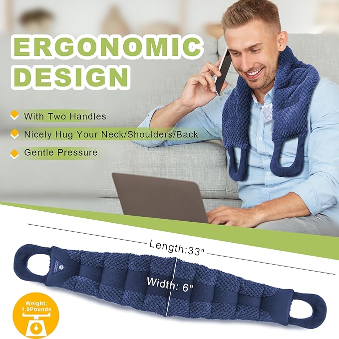 UNCN Long Heating Pad for Neck and Shoulders Back 33 x5.9inches Microwavable Large Moist Heat Pack Warm Hot Compress Neck Wrap Weighted Bag Massage Reusable Herbal Nature Calming Portable