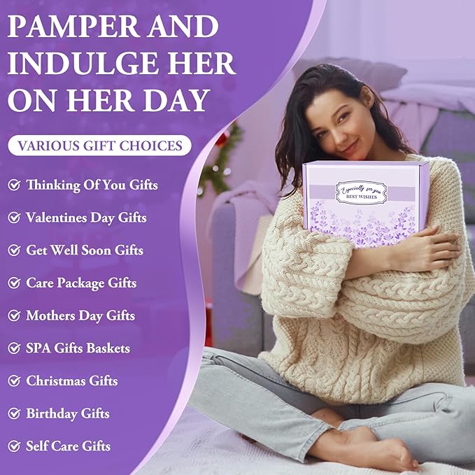 Mothers Day Gifts for Mom, Lavender Gift Baskets, Birthday Gifts for Women, Bath and Body Relaxing Spa Self Care Care Package Home Spa Bath Gift for Mom Sister Wife Female Friends Coworker Employee