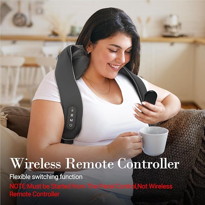 CuPiLo Shiatsu Neck and Shoulder Massager with Heat [Remote Control], FSA Eligible HSA, 6D Kneading Neck Massager for Pain Relief Deep Tissue, Gifts for Men Women