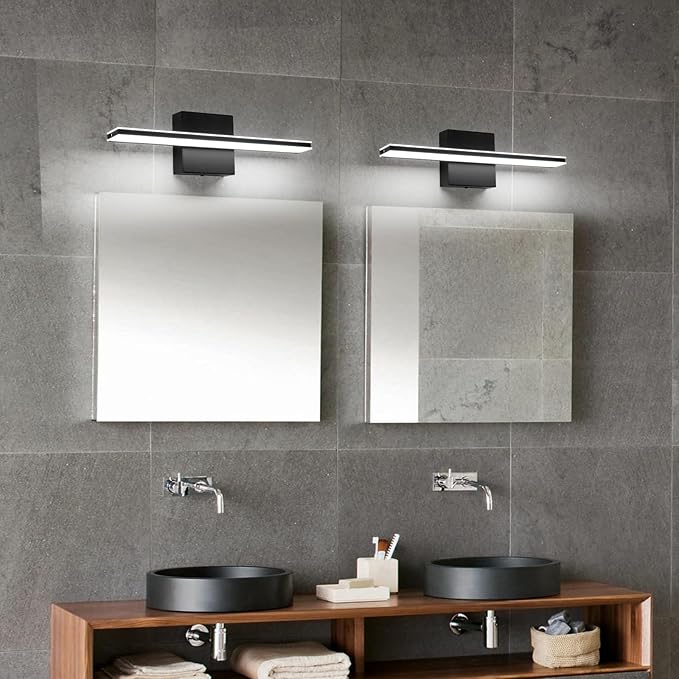 Black Bathroom Vanity Lights 16 Inch LED Lights Over Mirror for Bathroom 9W Bath Lamp Cool White 6000K Vanity Lighting Fixtures Black Modern Wall Lighting for Mirror