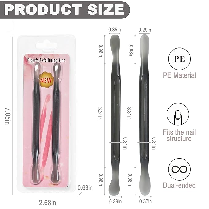 2Pcs Plastic Cuticle Pusher, Dual-end Dead Skin Nail Pusher, Gentle Plastic Pusher, Gel Polish Remover Tool, Manicure and Pedicure Tool, Black