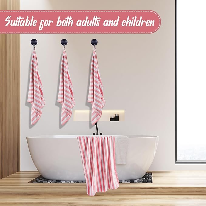 SmoothNovelty 16 Pack Microfiber Bath Towels Bulk 27'' x 60'' Oversized Size Bath Towel Highly Absorbent Extra Large Soft Drying for Beach Shower Summer Salon Sport Gym Party (Stripes,Pink)