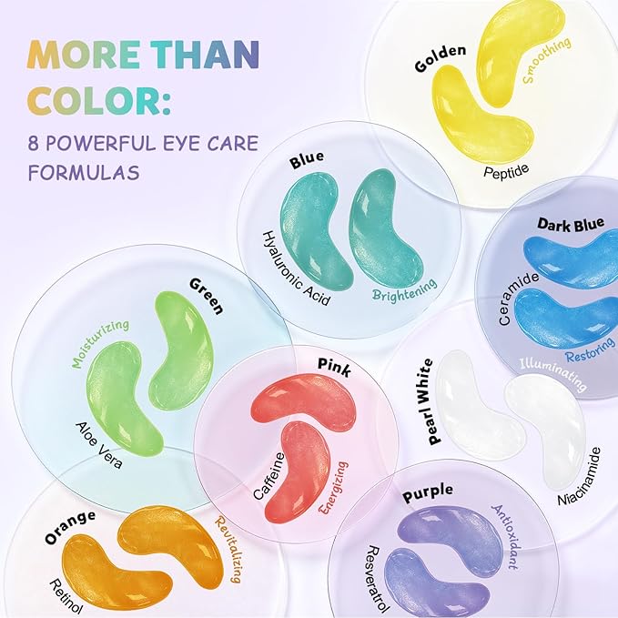 Maskiss Under Eye Patches Variety Pack (8 Pairs), Mothers Day Gifts for Mom, Eye Masks for Dark Circles Puffy Eyes With 8 Colors (1 Pairs/Color), Vegan Skin Care Gifts for Women