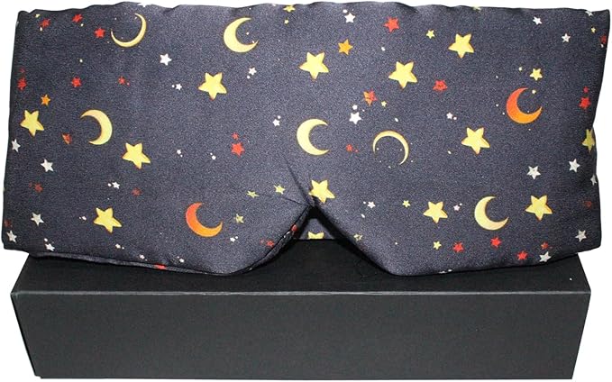 100% Mulberry Silk Eye Mask Blackout Sleeping Eye Cover for Night Sleep and Travel Nap,Soft Adjustable Eyeshade, Comfortable Blindfold for Women Men,Large Size, Black (Stars)