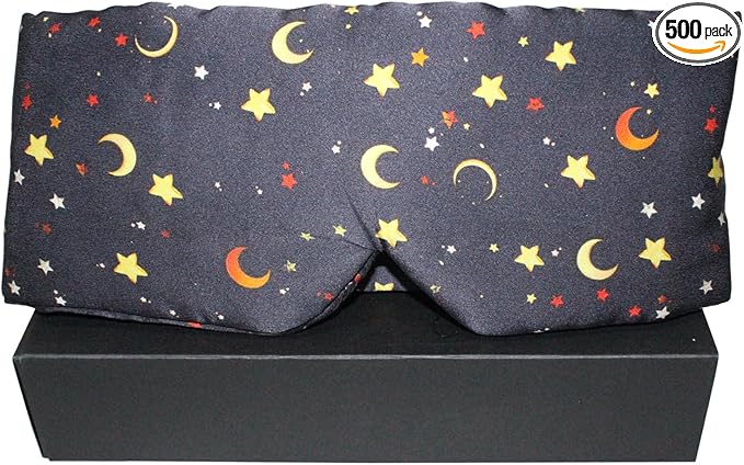100% Mulberry Silk Eye Mask Blackout Sleeping Eye Cover for Night Sleep and Travel Nap,Soft Adjustable Eyeshade, Comfortable Blindfold for Women Men,Large Size, Black (Stars)