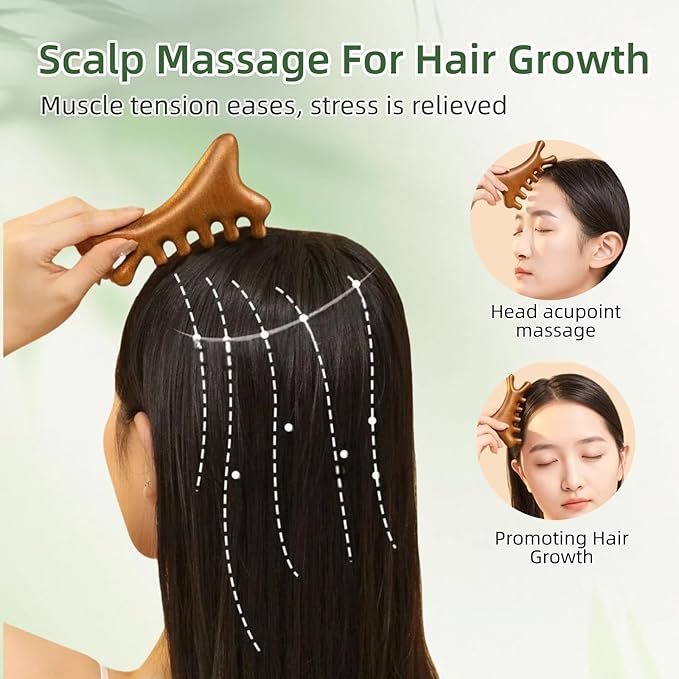 4-in-1 Sandalwood Gua Sha Tool - Valentines Day Gifts for Women, Mom, Wife, Girlfriend | Wooden Scalp & Face Massager for Lymphatic Drainage, Stress Relief | in Floral Gift Box