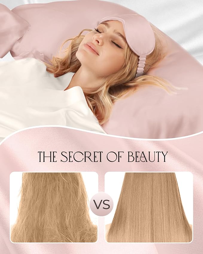 Miss Adola 1Pack Mulberry Silk Pillow Case for Hair and Skin Standard 26"x20" Silk Pillowcase with Eye Mask & Scrunchie Soft Silk Pillowcase Sleeping for Women, Wife, Female - Blush Pk