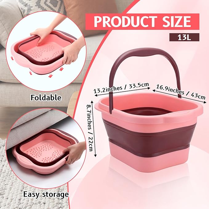 2 Pack Collapsible Foot Bath Plastic Foot Soaking Tub Portable Feet Bucket with Handles and Massage Acupoint for Feet Care Routine Home(Green and Pink)
