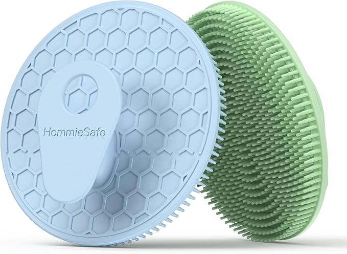 Soft Silicone Shower Brush Body Wash Bath Exfoliating Skin Massage Scrubber, Dry Skin Brushing Glove Loofah, Fit for Sensitive and All Kinds of Skin(Mint+Blue)