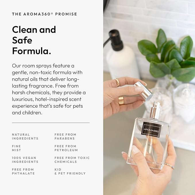 Aroma360 Room Spray - Hotel Air Freshener - Aromatherapy Oil Spray - Scents Inspired by Edition Hotel - Scent Includes Smokey Black Tea, Rose & Amber - Black Velvet, 100mL/3.38 fl oz