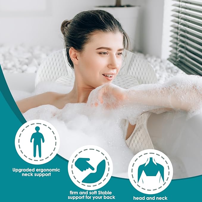 SQLHM Bath Pillows for Tub,Luxury Bath Pillow for Neck and Back Support-with Comfortable Breathable Cotton 6 Non-Slip Suction (Regular Version)