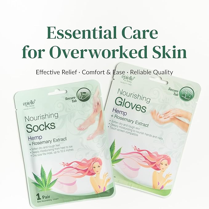Epielle Nourishing Hand Mask 6 Pairs, Repair and Soften with Hemp & Rosemary Extract, Deep Moisturizing Gloves for Dry, Cracked Hands, Self Care Gifts for Women, Spa Kit, Mothers Day Gifts