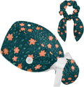 Scrub Caps Women Nursing Hats Floral Flowers with Buttons Ponytail Working Adjustable Pouch Tie Back