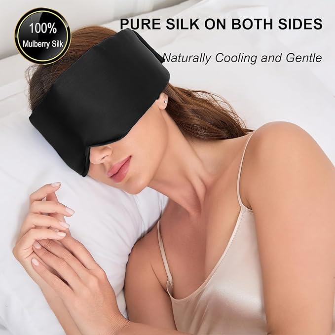 100% Mulberry Silk Sleep Mask for Women & Men Beauty Sleep, Adjustable Blindfold Silk Eye Mask for Sleeping Side Sleepers, Soft Pressure-Free Design for Home, Travel, Office, Nap