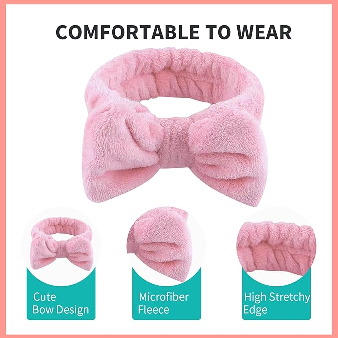 WSYUB 3Pcs Spa Headband, Makeup Headband for Washing Face, Bow Headbands for Women, Fluffy Skincare Headbands Microfiber Bow Knot Hair Band, Easter Basket Stuffers