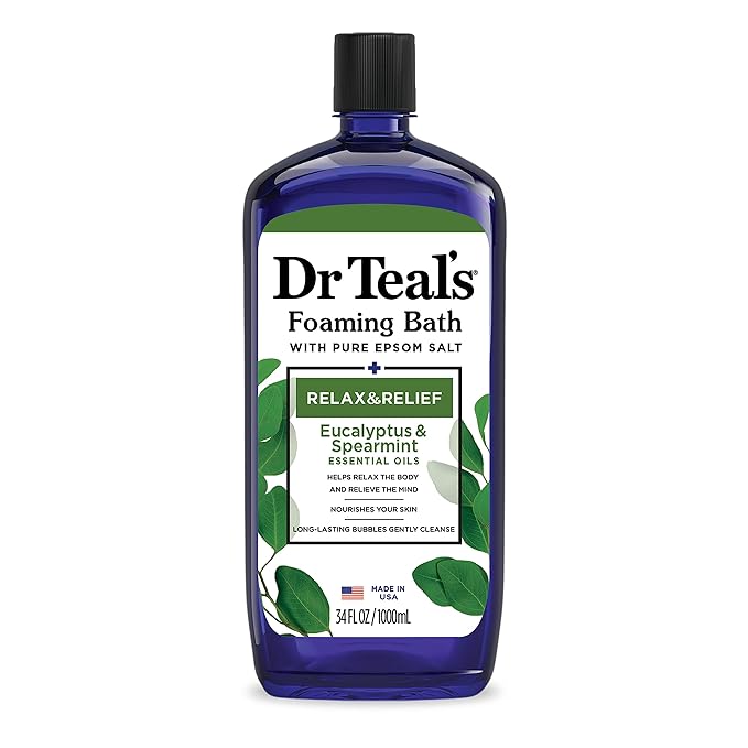 Dr Teal's Foaming Bath with Pure Epsom Salt, Relax & Relief with Eucalyptus & Spearmint, 34 fl oz