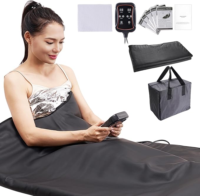 Happybuy Sauna Blanket for Detox, Home Relaxation, 1-6 Temp Levels (95-185℉), 1-60 Min Timer, Portable, Far Infrared Carbon Heating