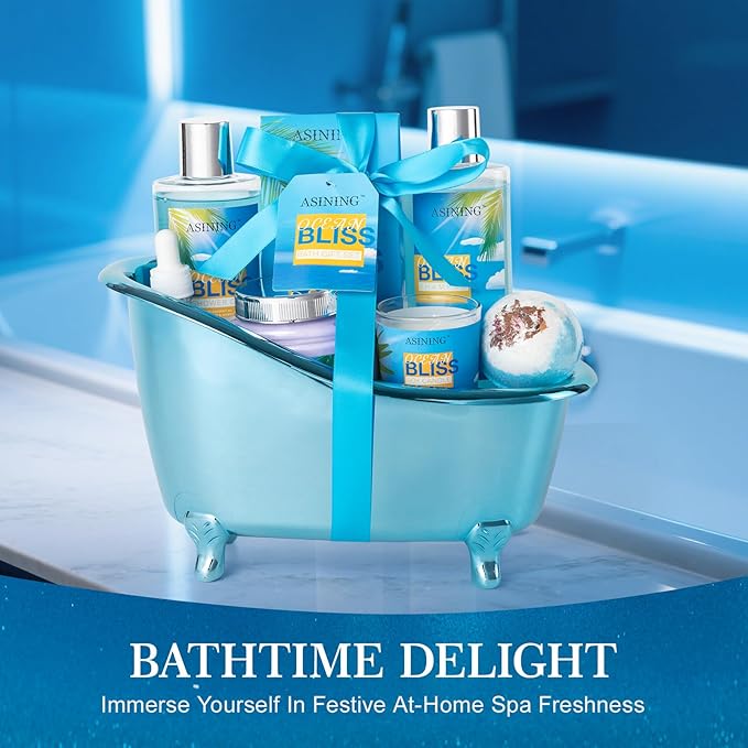 Gift Baskets for Women Spa Gift Baskets for Men Bath and Body Gift Set for Her, Ocean Bliss scents Lotion Spa Gifts for Women Bath Gift for Her or Him Body care gifts Home Spa Kit BathTub