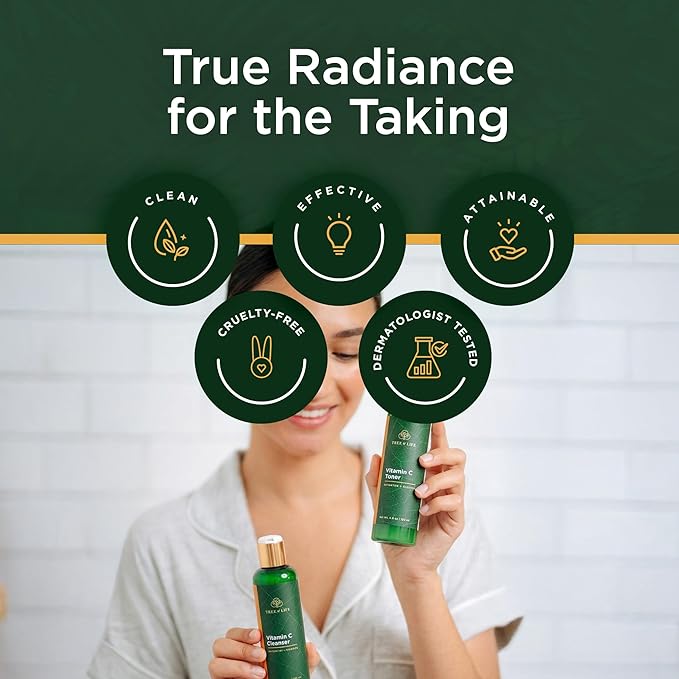 Tree of Life Beauty Vitamin C Brightening Face Care, Minimizing Pores & Facial Cleanser for Gentle Deep Cleaning with Organic Aloe, Clean Dermatologist-Tested Skin Care (Toner & Cleanser 2 X 4 Fl Oz)