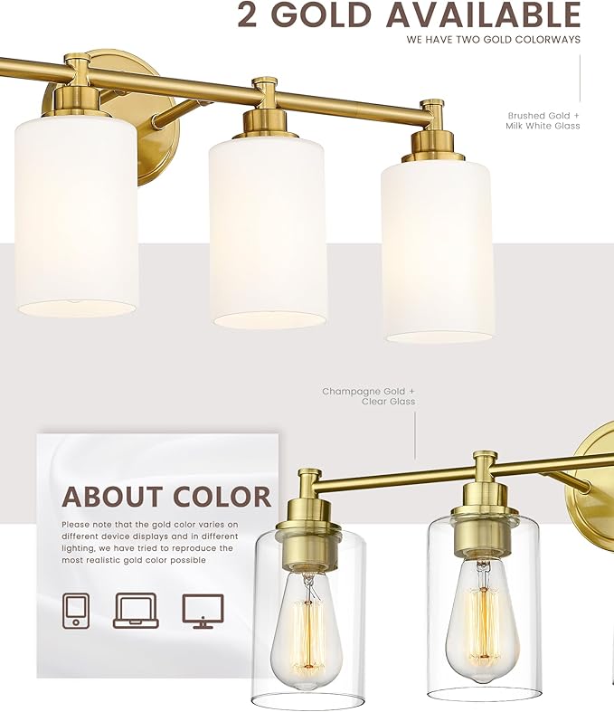 FEMILA Vanity Lights for Bathroom, Modern 4-Light Gold Bathroom Light Fixture, Wall Vanity Lamp with Champagne Gold Finish, 4FYC56B-4W BG